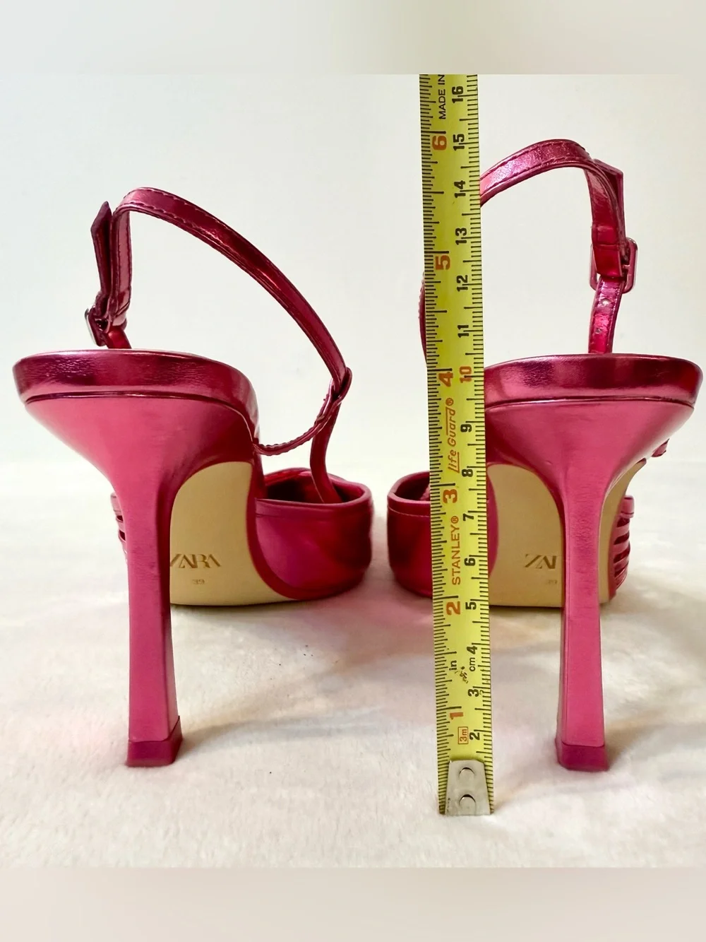 Zara Women’s Pink Metallic Pointy Toe Slingback Pumps Size 39 - Picture 7 of 10